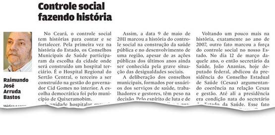 Em artigo no O Povo, Arruda Bastos defende controle social