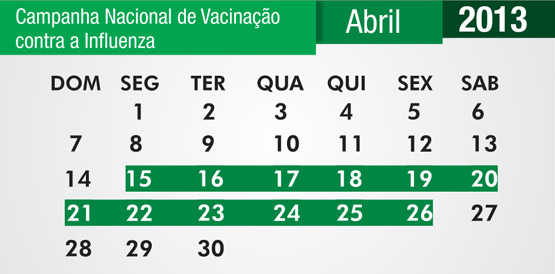 Campanha de vacinação contra gripe será de 15 a 26 de abril