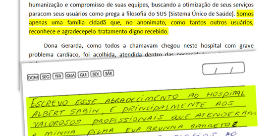 Pacientes mandam cartas reconhecendo atendimento no HM e no HIAS