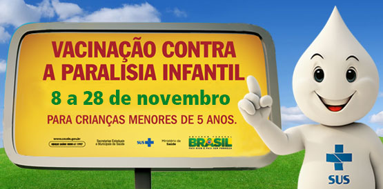 Campanha de vacinação contra pólio vai de 8 a 28 de novembro