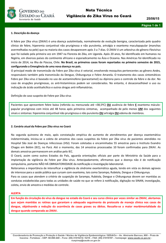 Sesa divulga nota técnica sobre a Zika vírus