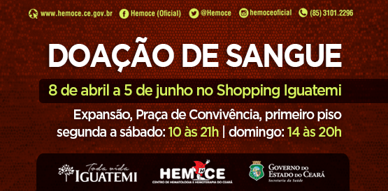 Hemoce terá posto de coleta para doação de sangue no shopping