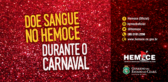 Hemoce receberá doação de sangue durante o Carnaval