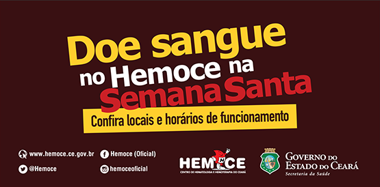 Hemoce convida voluntários para doação de sangue na Semana Santa