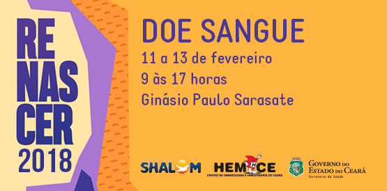 Hemoce atenderá doadores de sangue no Renascer