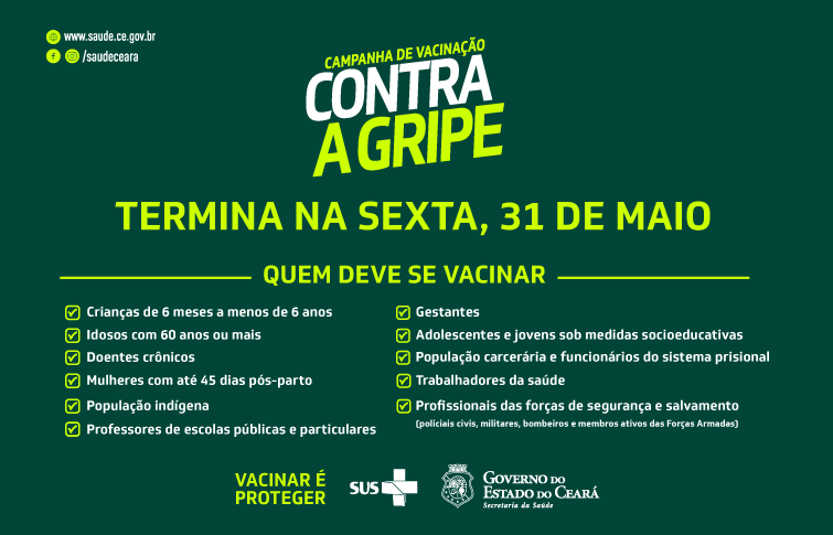 Nesta sexta-feira, 31, encerra a Campanha de Vacinação contra a Gripe