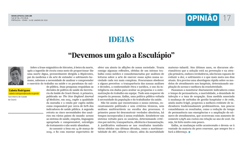 Artigo: “Devemos um galo a Esculápio”