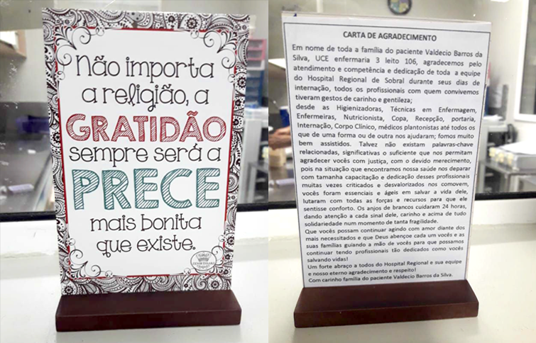 Pacientes escrevem cartas em agradecimento a profissionais