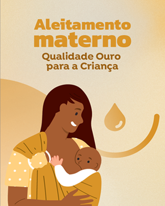 Capa da Cartilha Aleitamento Materno: Qualidade Ouro para a Criança