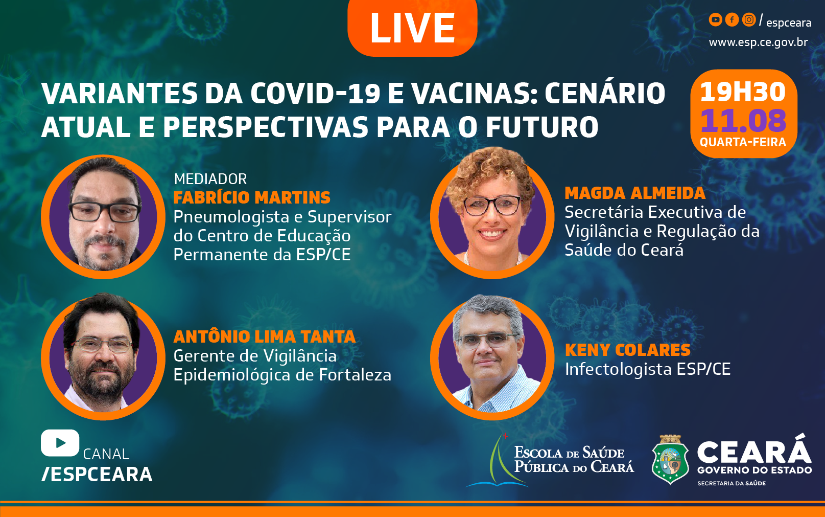 ‘Live’ debate perspectivas e cenários de vacinas e variantes nesta quarta (11)