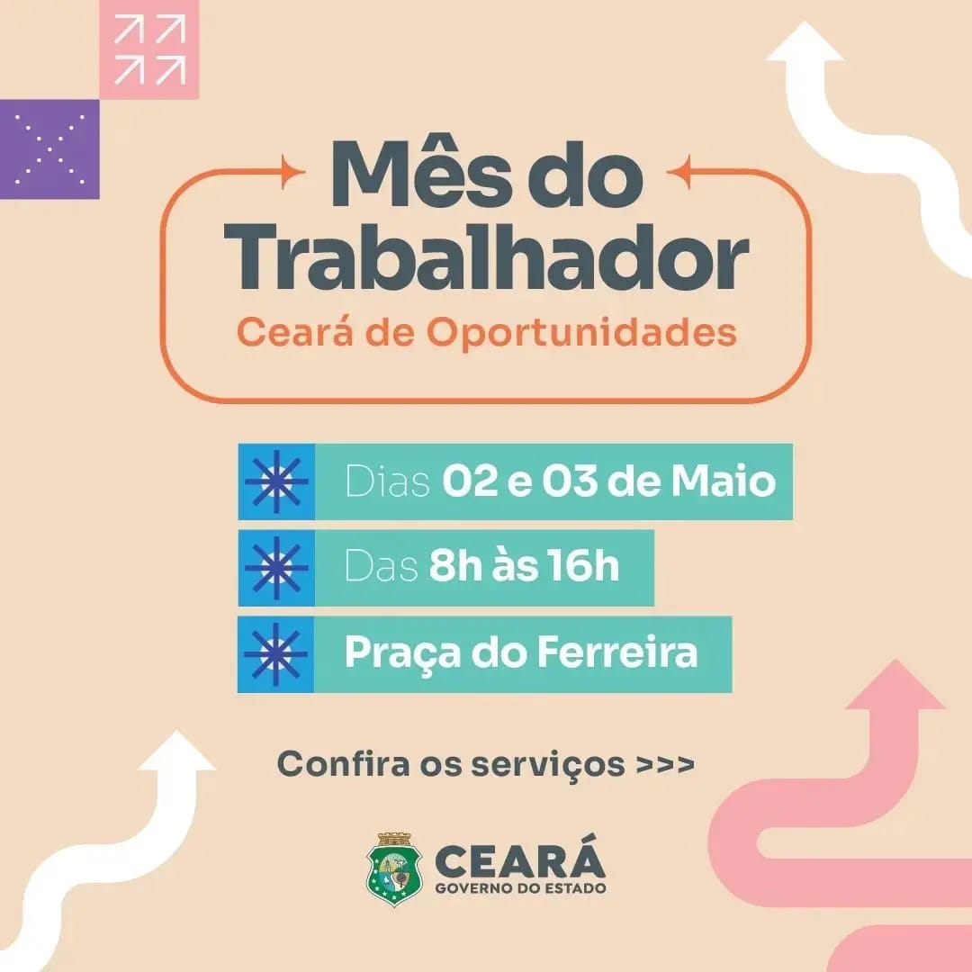 Ceará de Oportunidades: Governo do Ceará promove mutirão de oportunidades de emprego e programação especial os trabalhadores