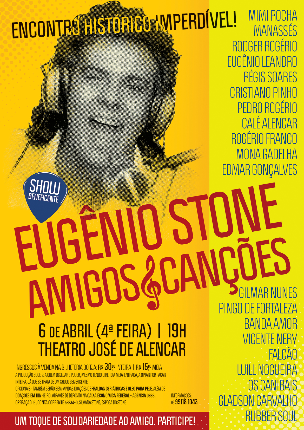 Show beneficente “Eugênio Stone – Amigos e Canções” reunirá grandes músicos cearenses na quarta-feira, 6/4, no Theatro José de Alencar