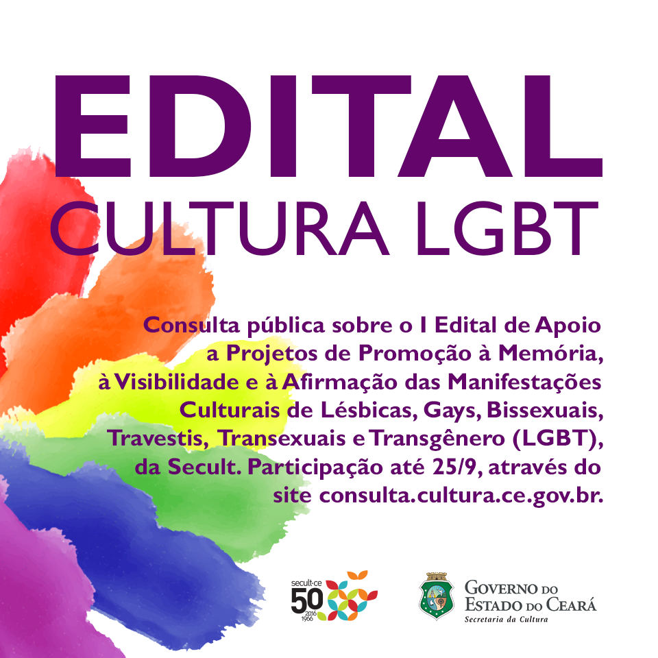 Secult abre consulta pública para sugestões sobre o I Edital Cultura LGBT, que terá R$ 400 mil para apoio a projetos culturais