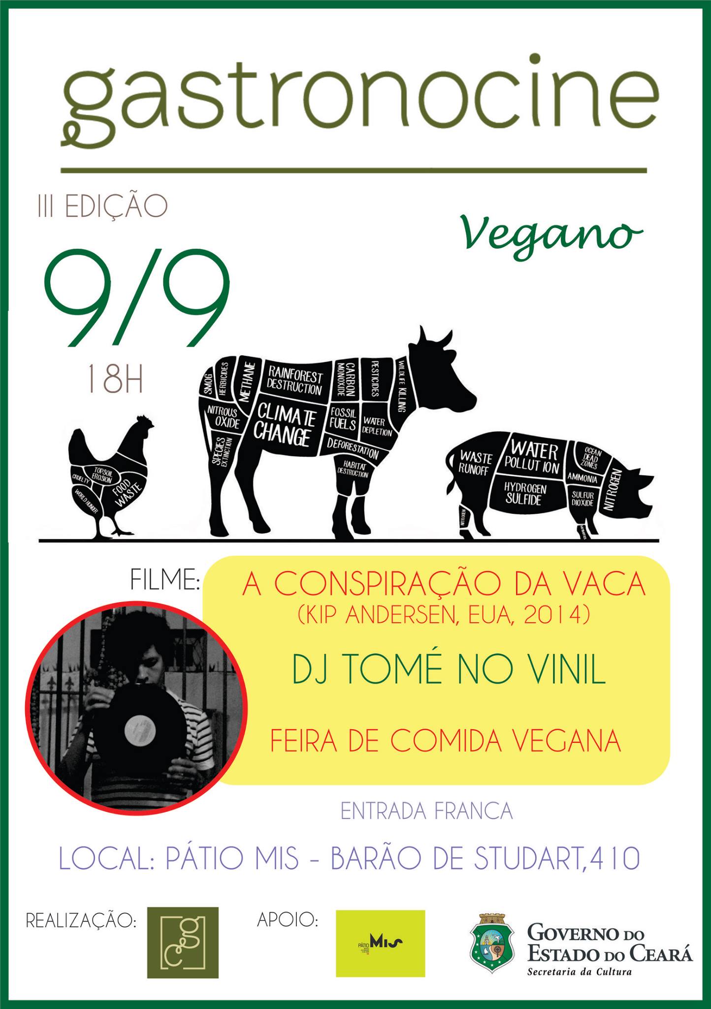 Reunindo documentário, feira vegana e música de vinis, o Museu da Imagem e do Som realiza nesta sexta-feira, 9/9, às 18h, a III Edição do Gastrocine