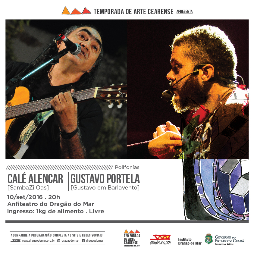 A música cearense em um encontro de gerações: Gustavo Portela e Calé Alencar se apresentam neste sábado, 10/9, no Anfiteatro do Dragão