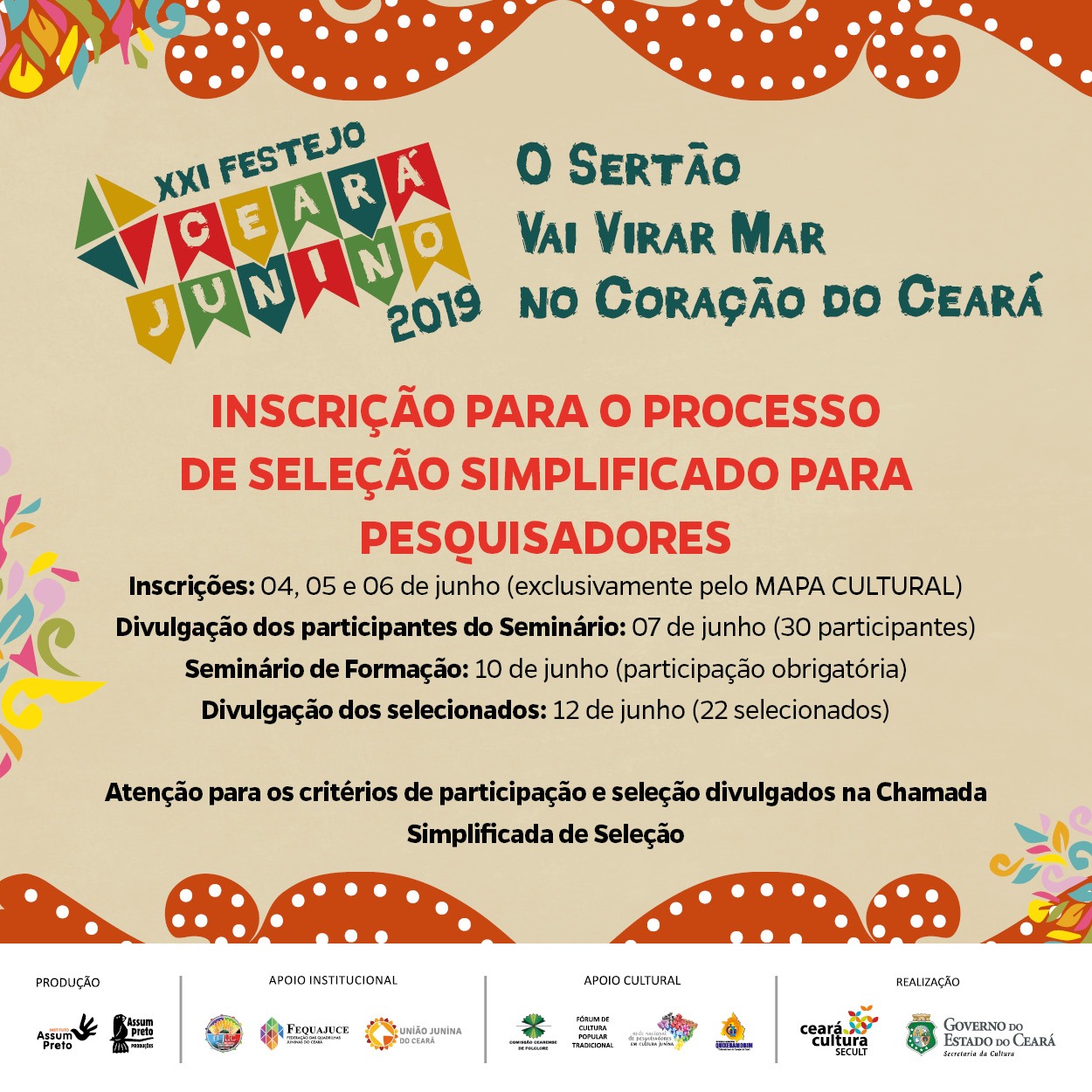 XXI Edital Ceará Junino: Seminário de Formação para Pesquisadores