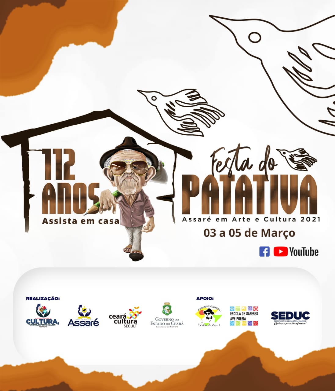 Festa do Patativa será realizada virtualmente, de 3 a 5 de março, para celebrar os 112 anos de vida e obra de Patativa do Assaré