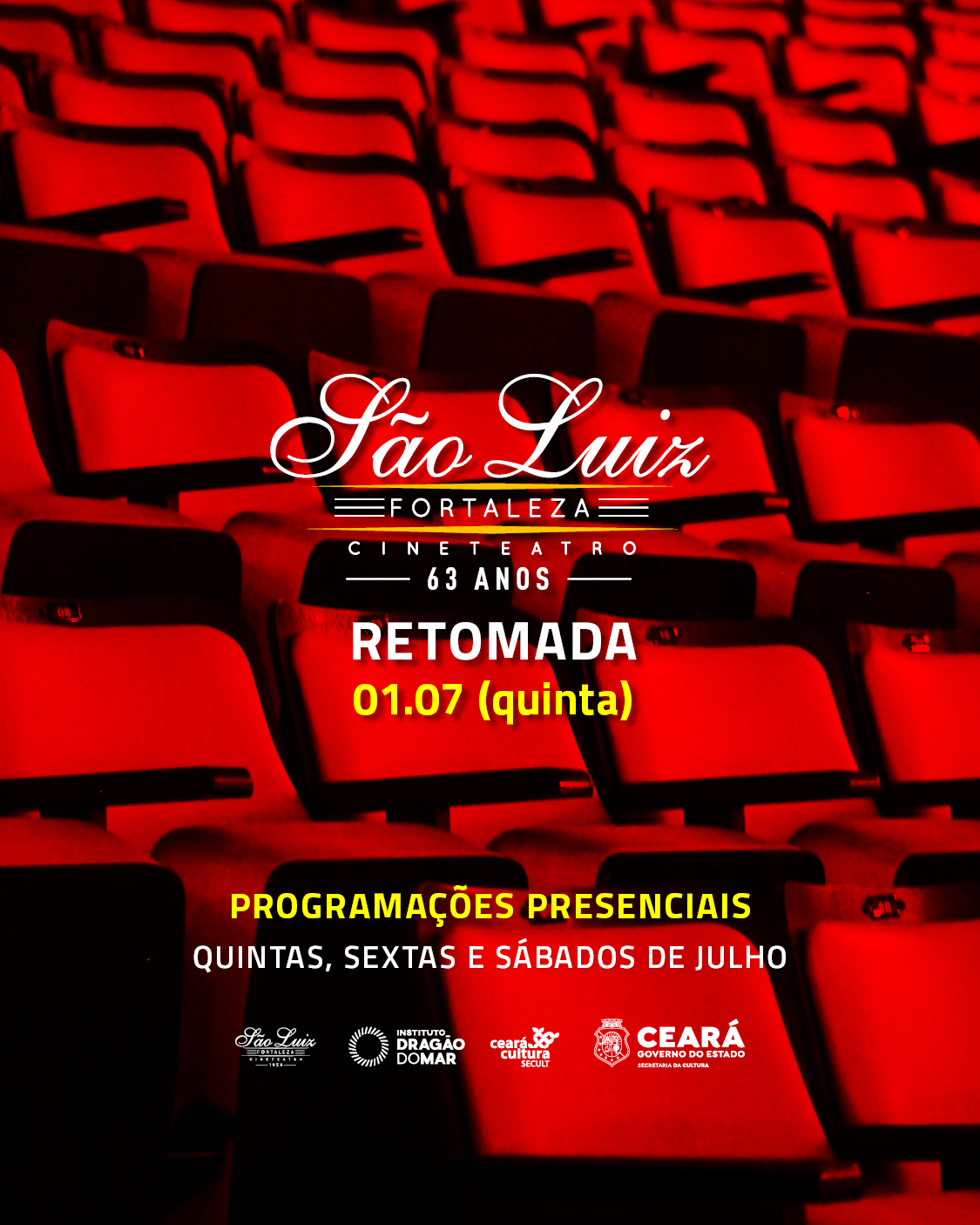 Cineteatro São Luiz retoma programação presencial em julho com 17 filmes e entrada gratuita