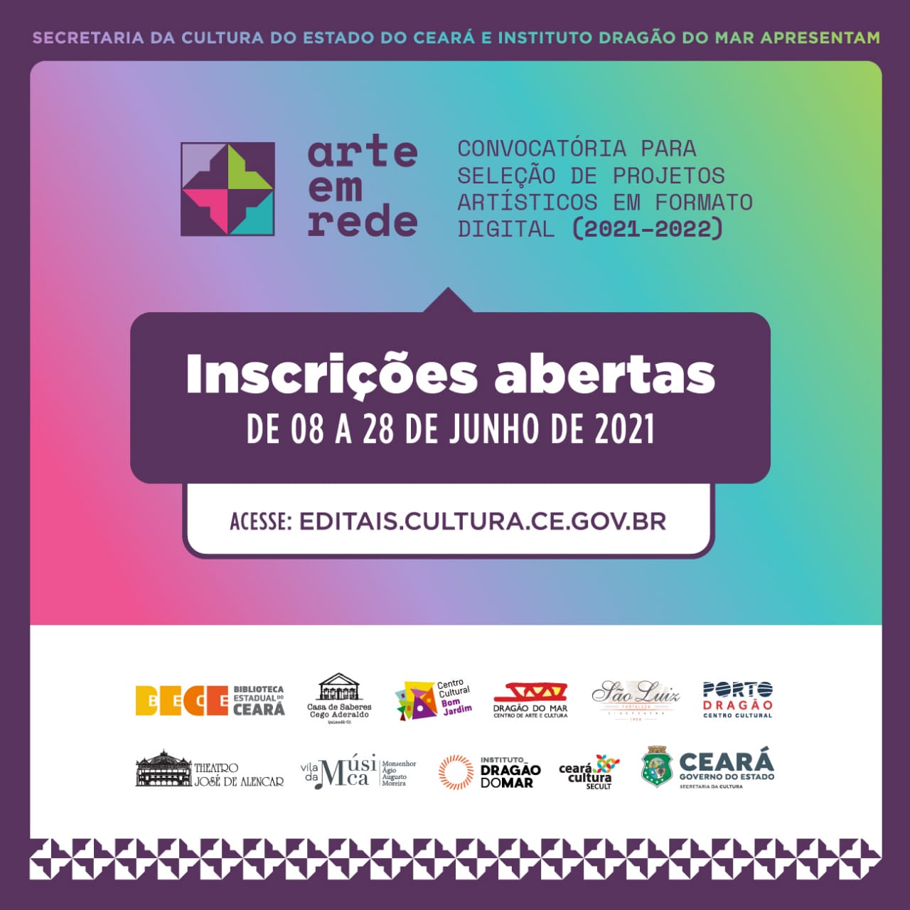 Secult Ceará e IDM abrem inscrições para o “Arte em Rede”, convocatória de projetos artísticos em formato digital que traz, pela primeira vez, cotas étnico-raciais.