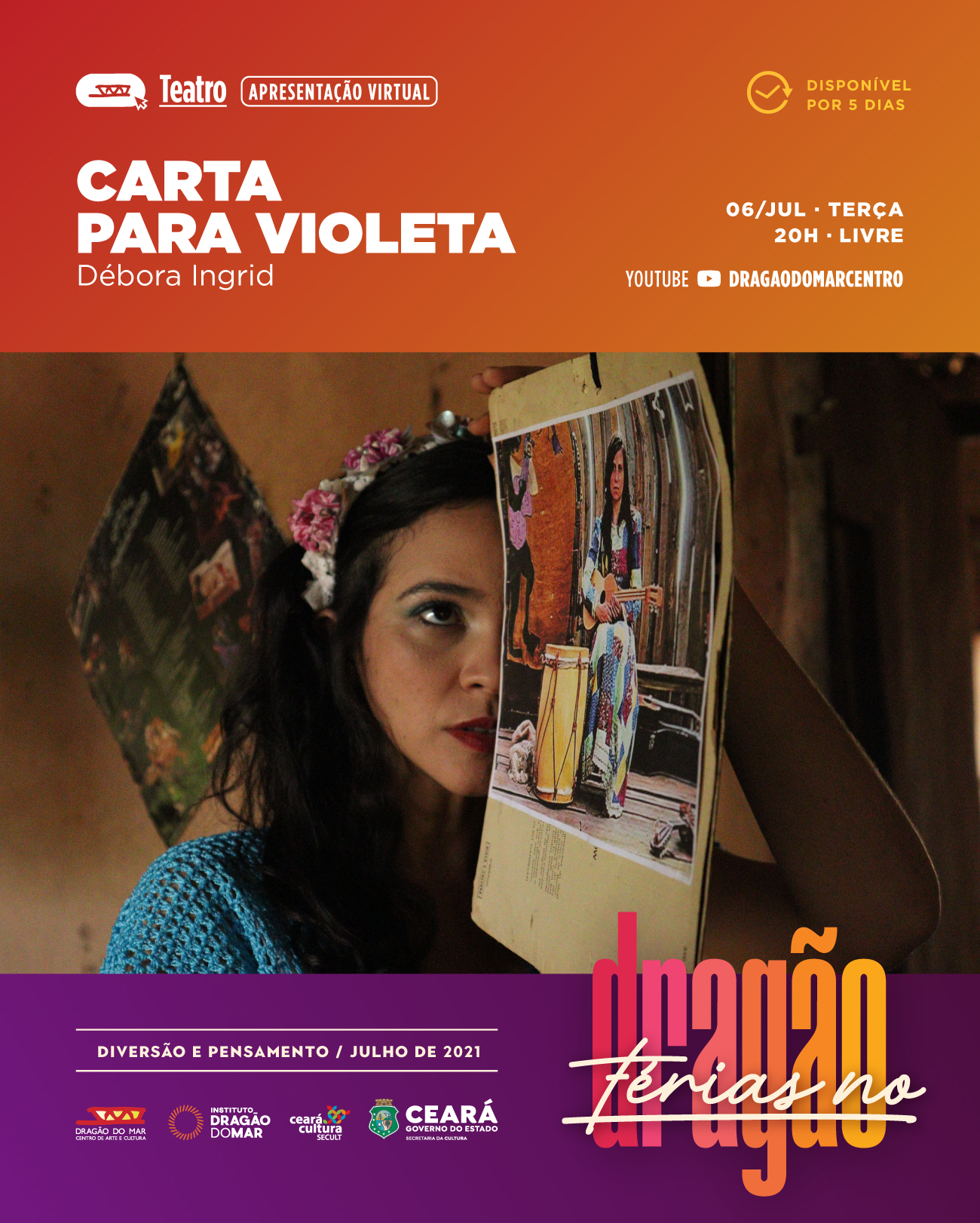 A artista Débora Ingrid abre o ciclo “Férias no Dragão” com seu primeiro solo de vídeo-teatro nesta terça-feira (6)