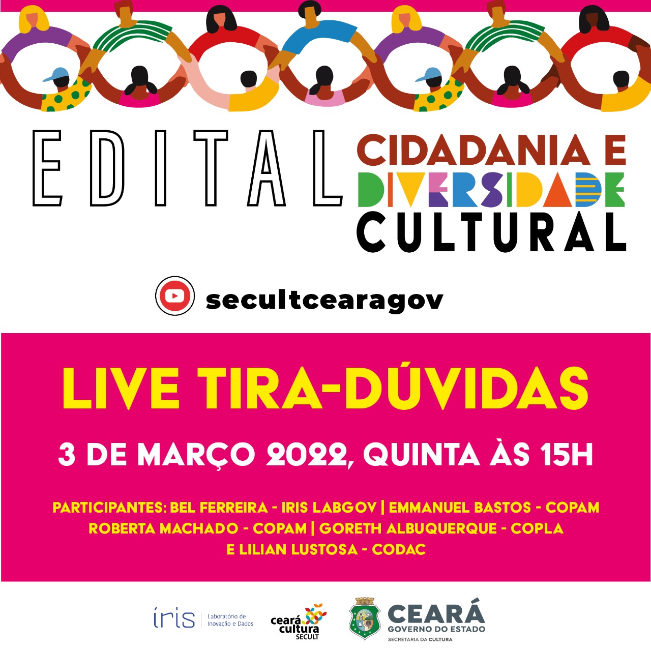 Secult realiza live tira-dúvidas sobre Edital Ceará da Cidadania e Diversidade Cultural