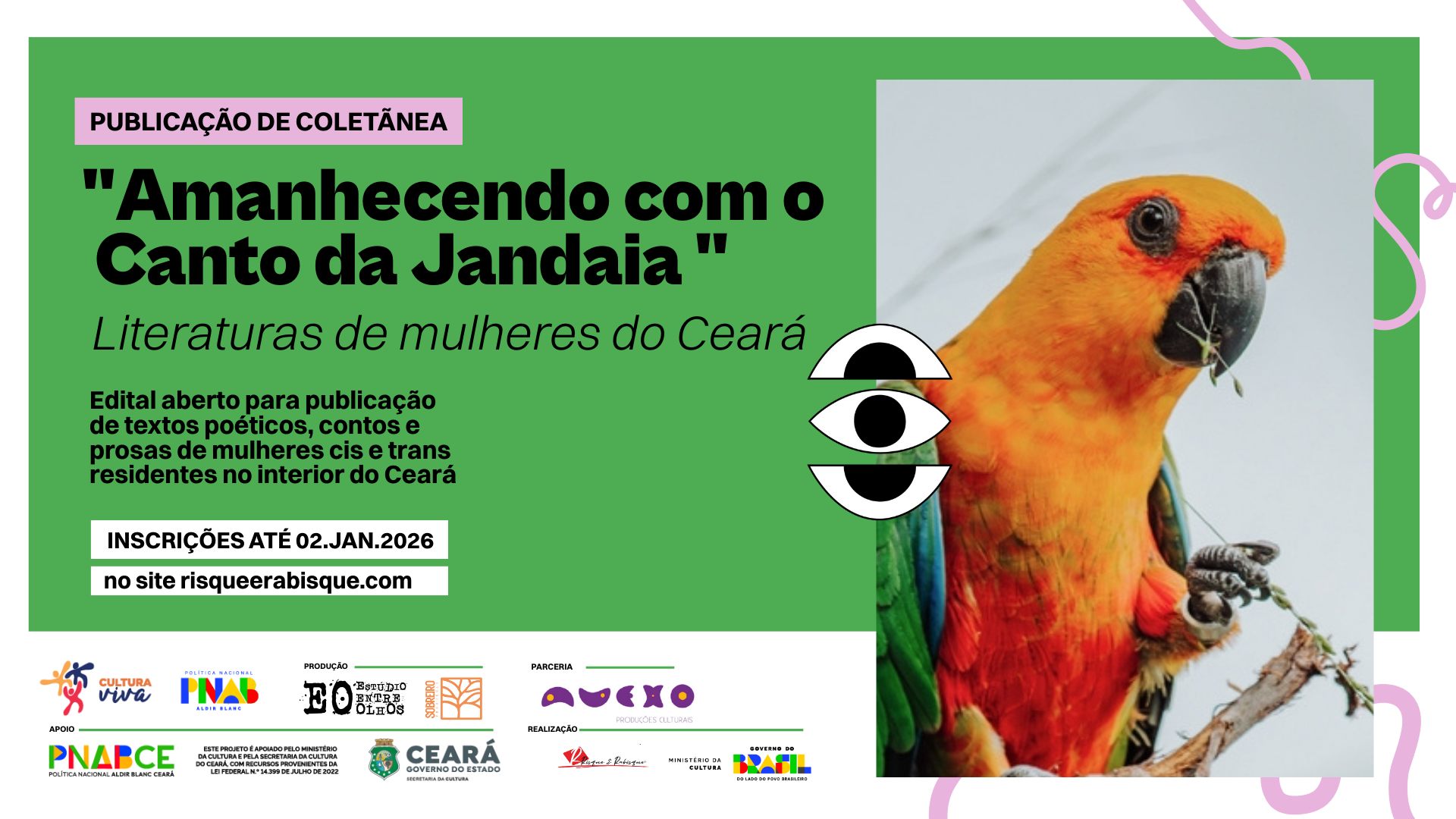 Com apoio da Secult, chamada pública para coletânea “Amanhecendo com o Canto da Jandaia” valoriza literaturas de mulheres do interior do Ceará