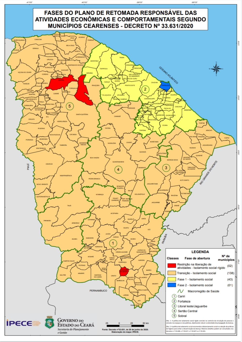 Mapa do Ipece possibilita consulta das fases do Plano de Retomada nos 184 municípios do CE