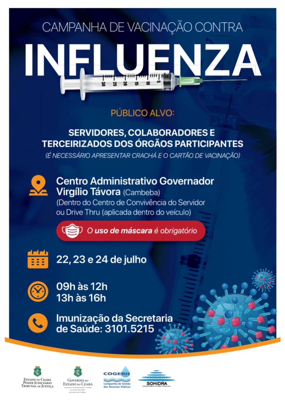 Campanha de vacinação contra a gripe atenderá servidores do Cambeba