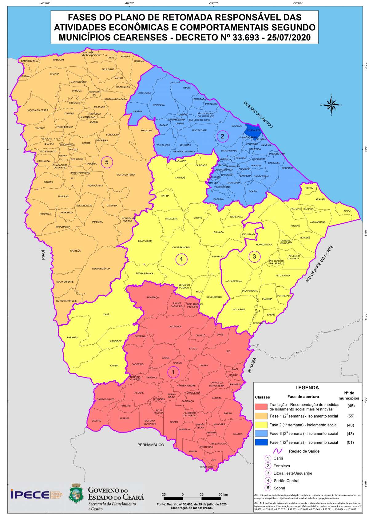 Ipece atualiza mapa da classificação dos municípios no plano de retomada da economia