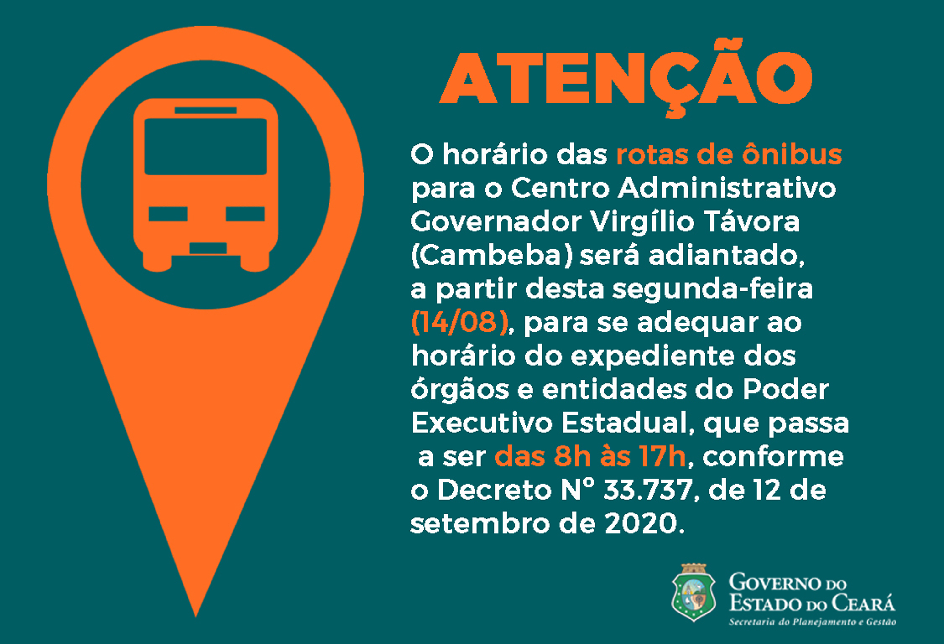 Horário das rotas de ônibus voltará à normalidade, seguindo o expediente das 8h às 17h