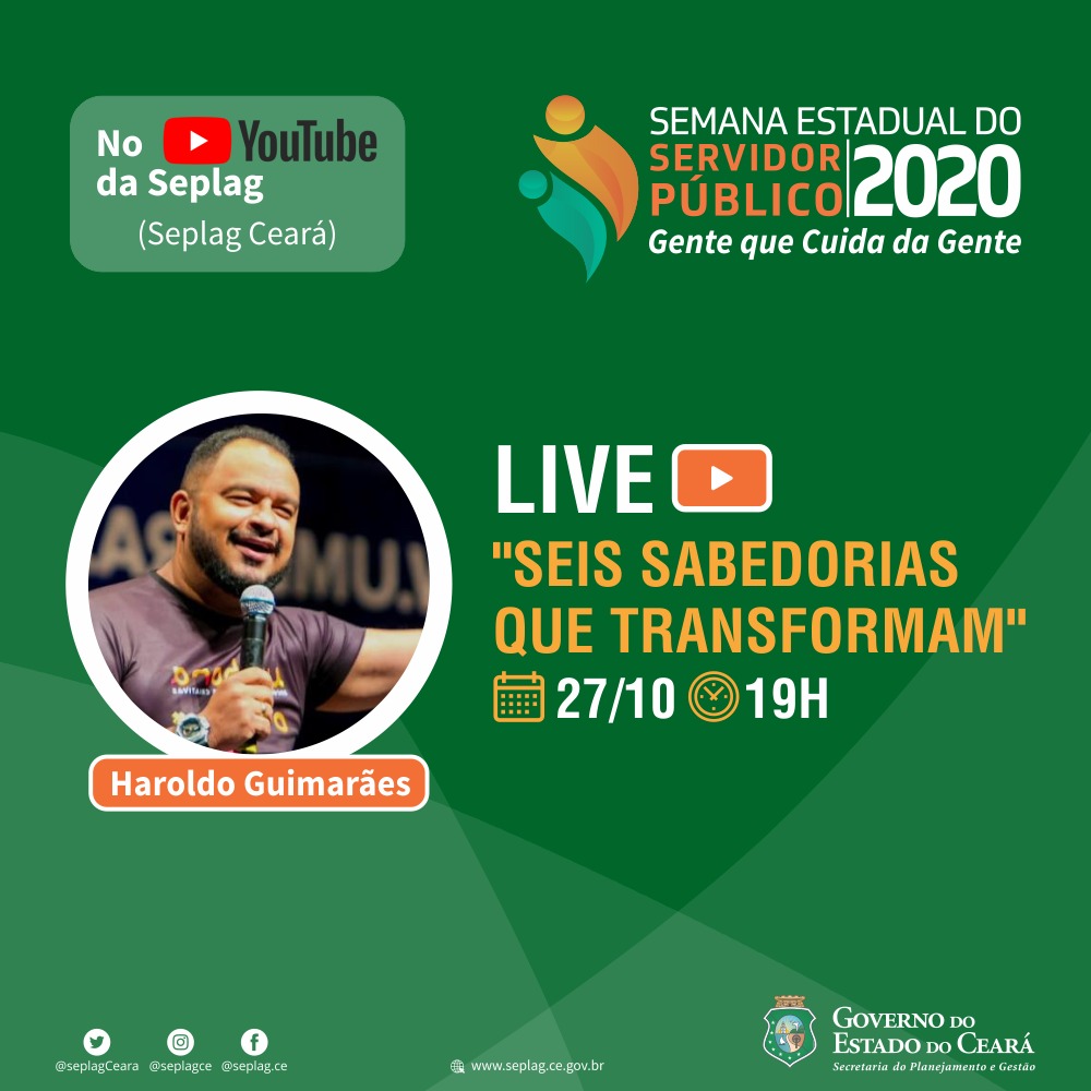 Live com o ator Haroldo Guimarães e lançamento de App são destaques na Semana do Servidor