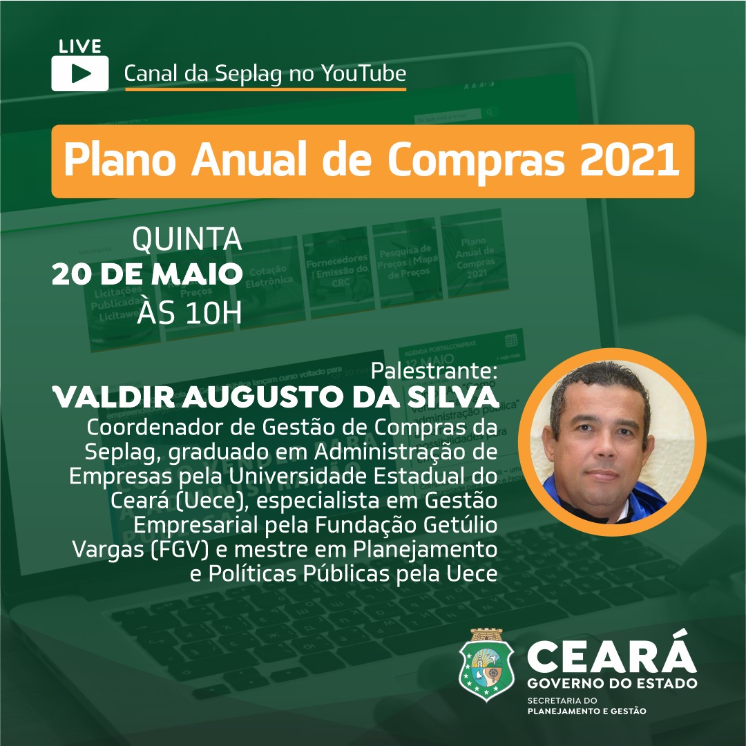 Plano Anual de Compras será abordado em live no próximo dia 20