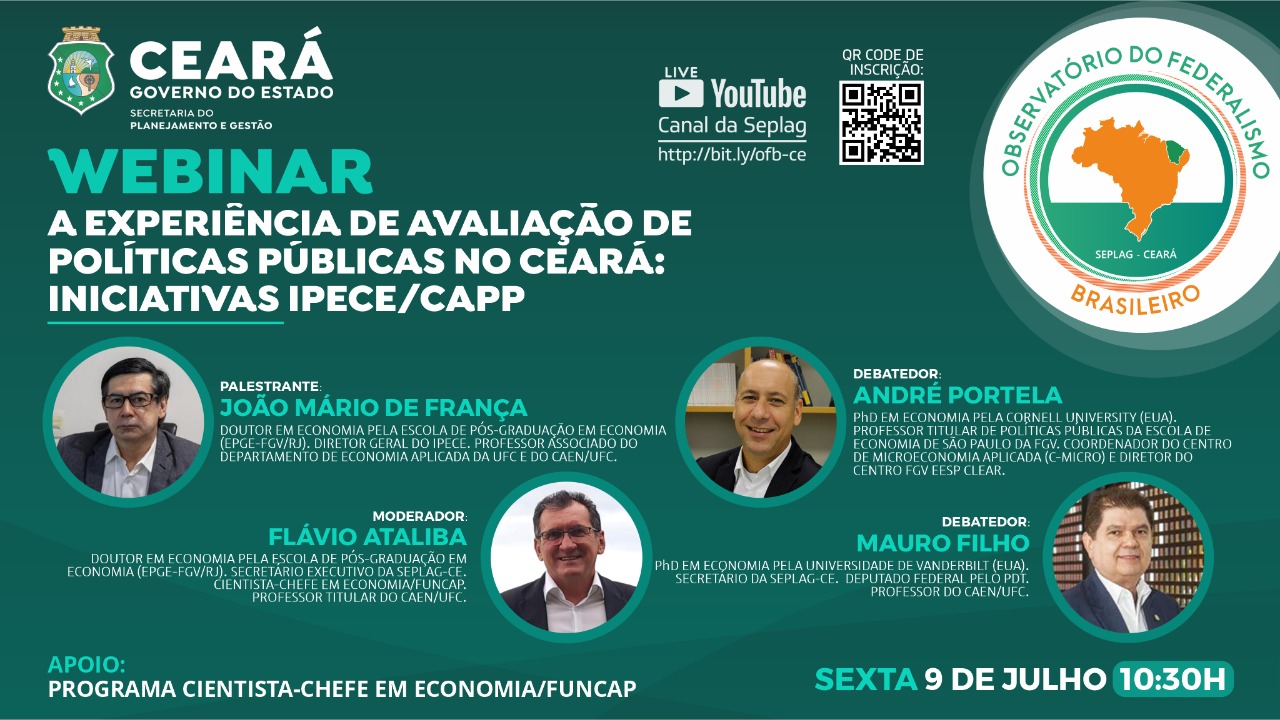 A experiência do Ceará em Avaliação de Políticas Púbicas será debatida em webinar