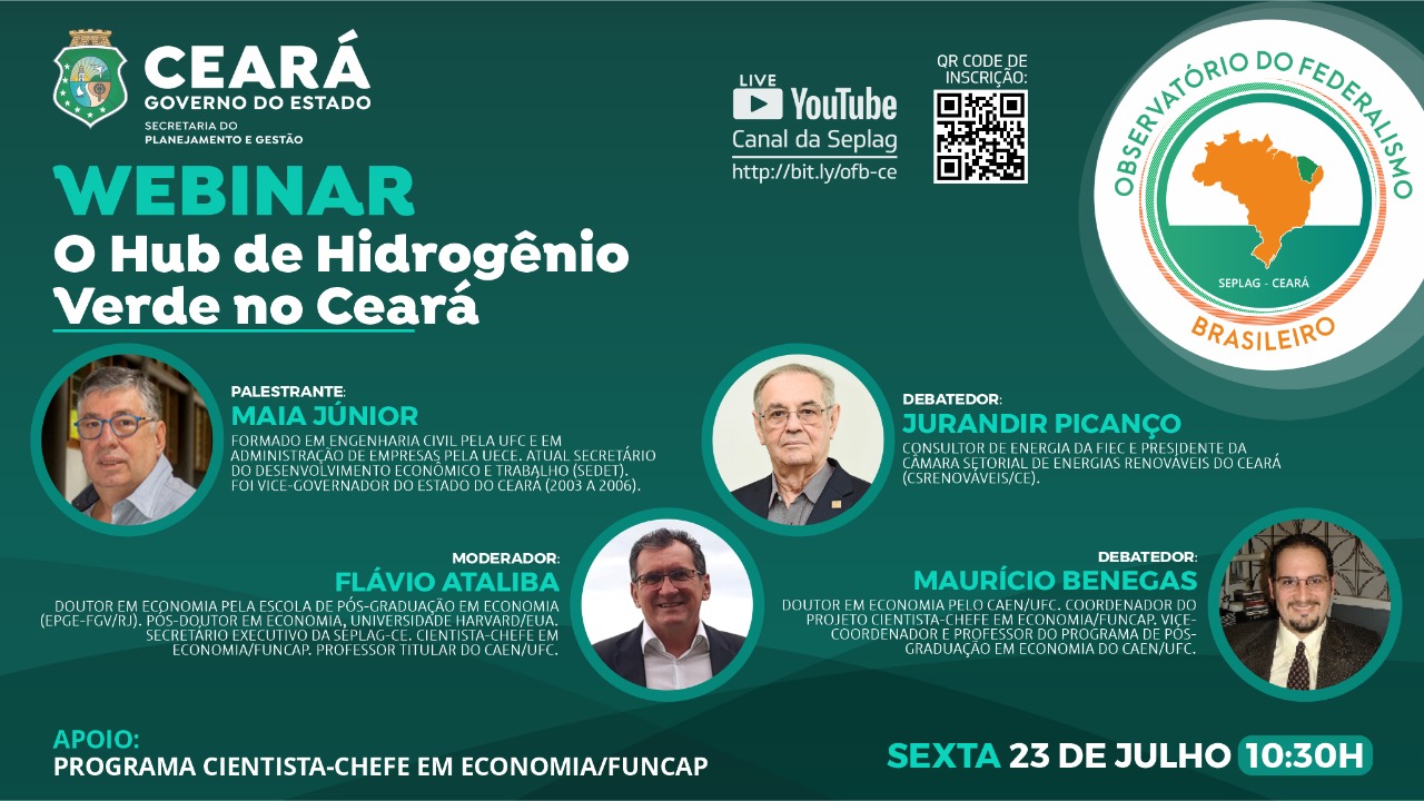 Webinar debaterá “O hub de Hidrogênio Verde do Ceará” na sexta-feira, dia 23