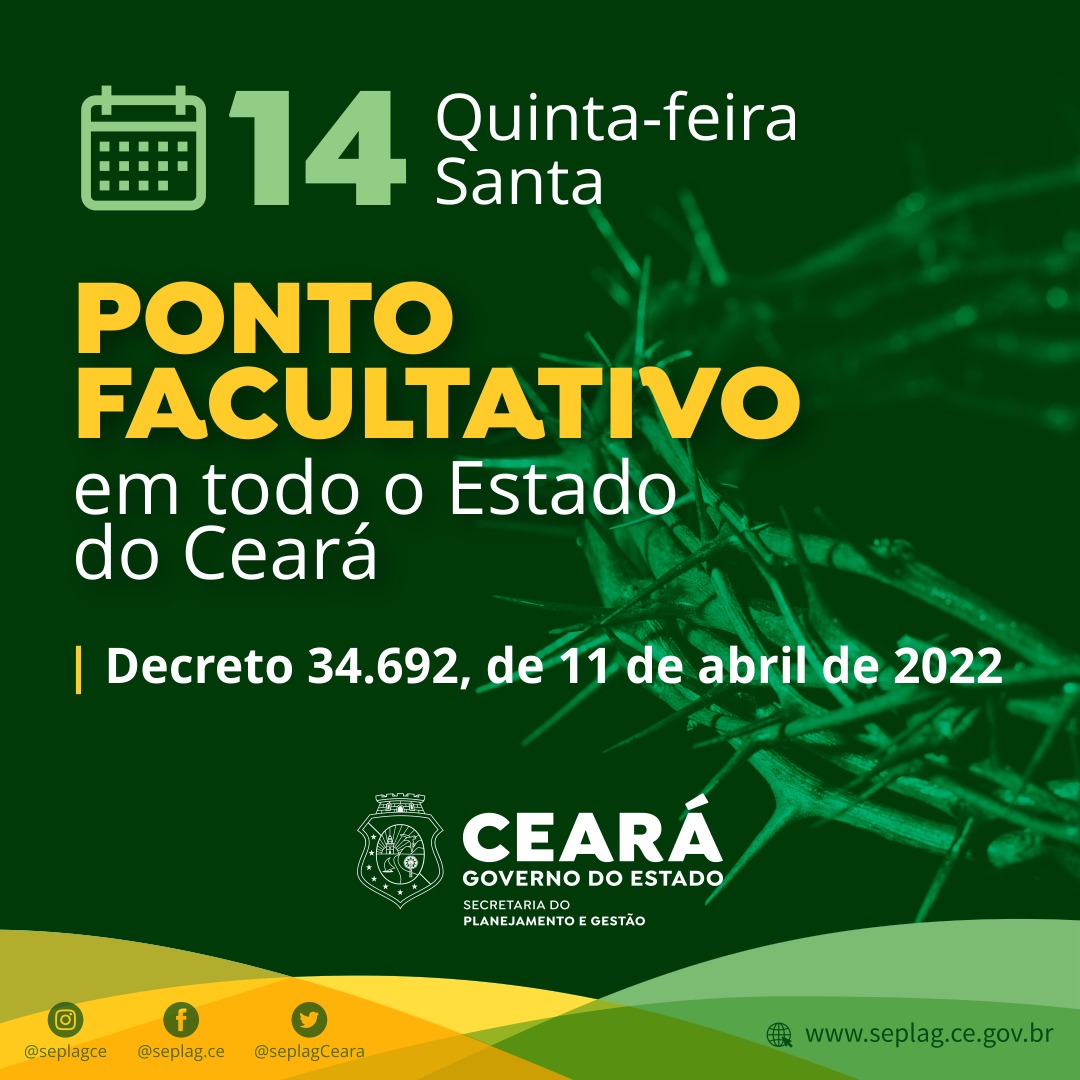 Administração Pública Estadual terá ponto facultativo nesta quinta-feira (14)