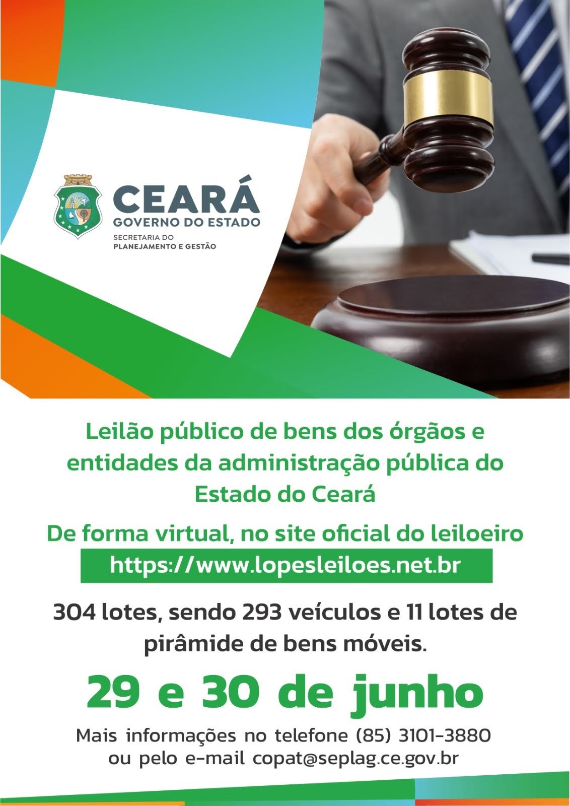 Leilão público de bens móveis da administração estadual ocorre hoje (29) e amanhã (30)