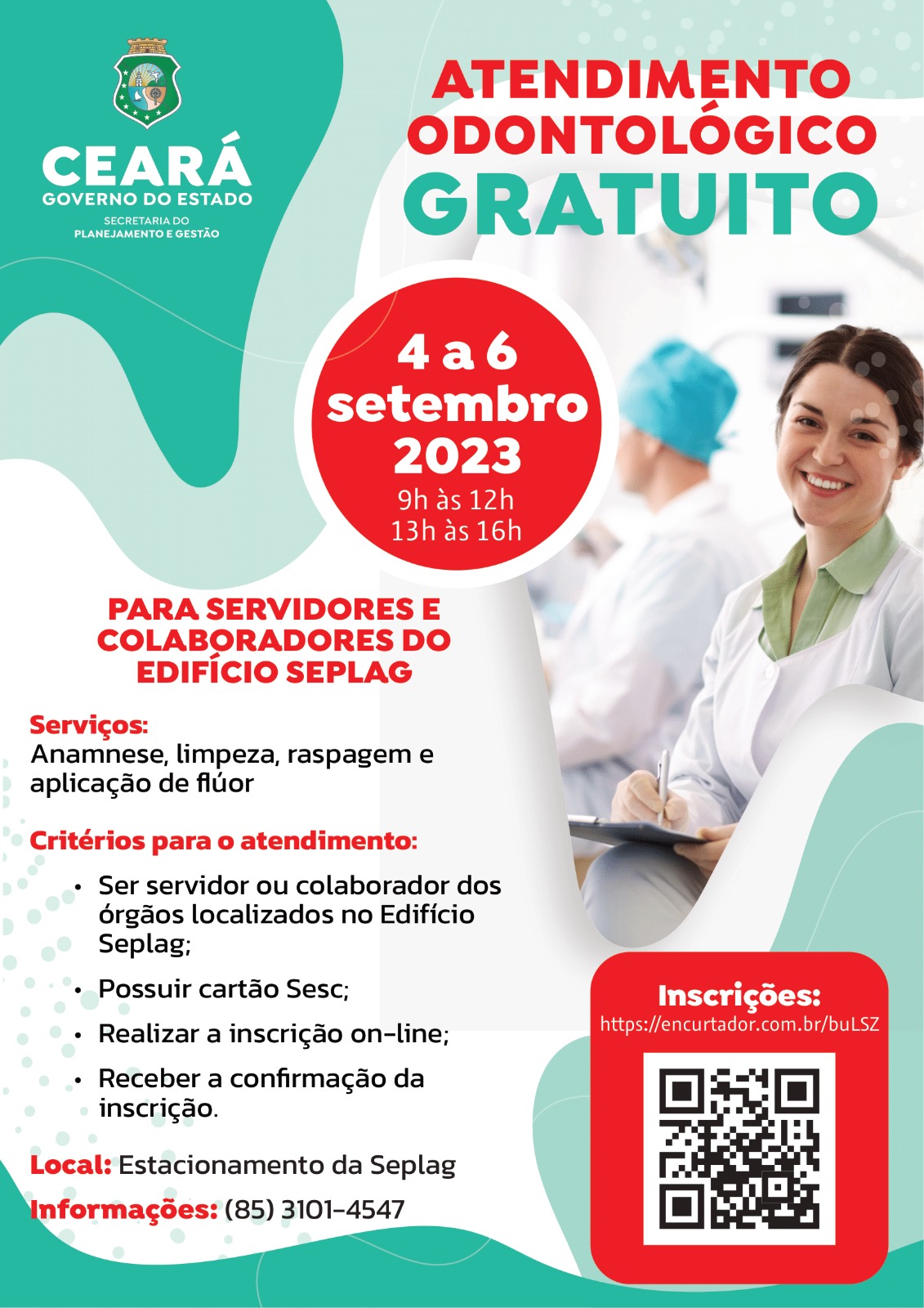 Parceria com o Sesc oferta atendimentos odontológicos para servidores do prédio Seplag