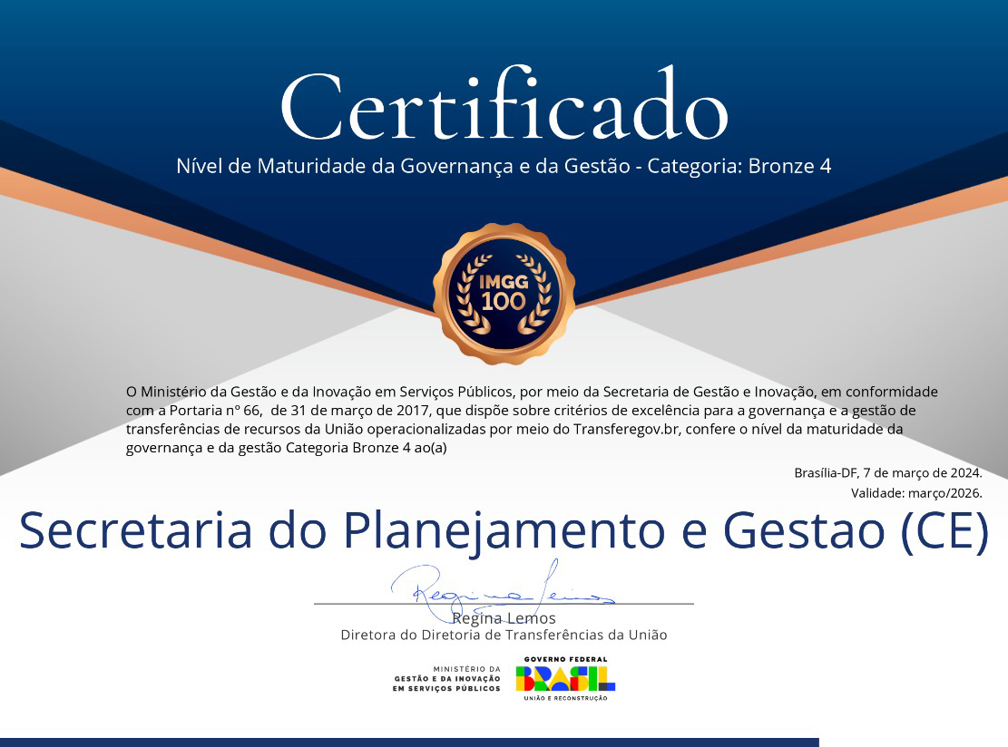 Gestãopublica.gov: Seplag conquista certificado na Categoria Bronze 4