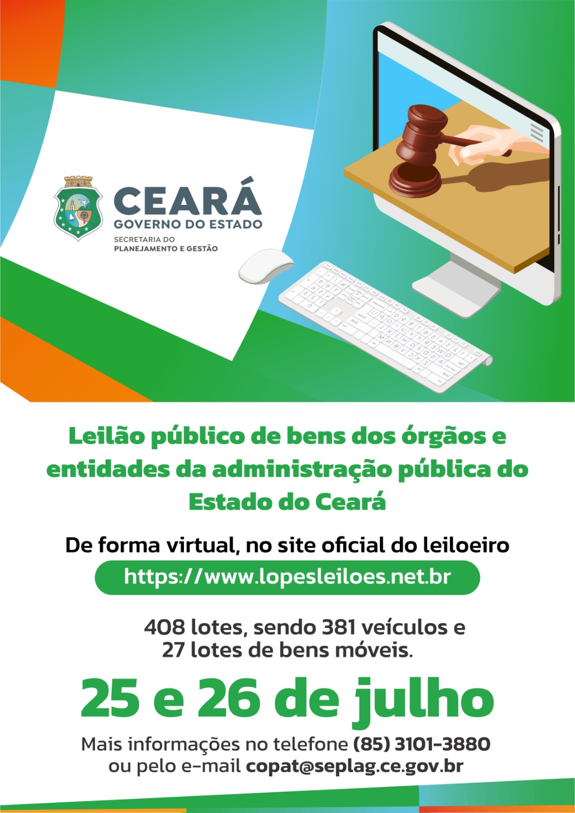 Seplag realizará leilão de bens da administração pública nos dias 25 e 26 de julho