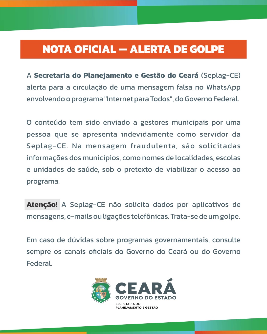Nota oficial – Alerta de golpe
