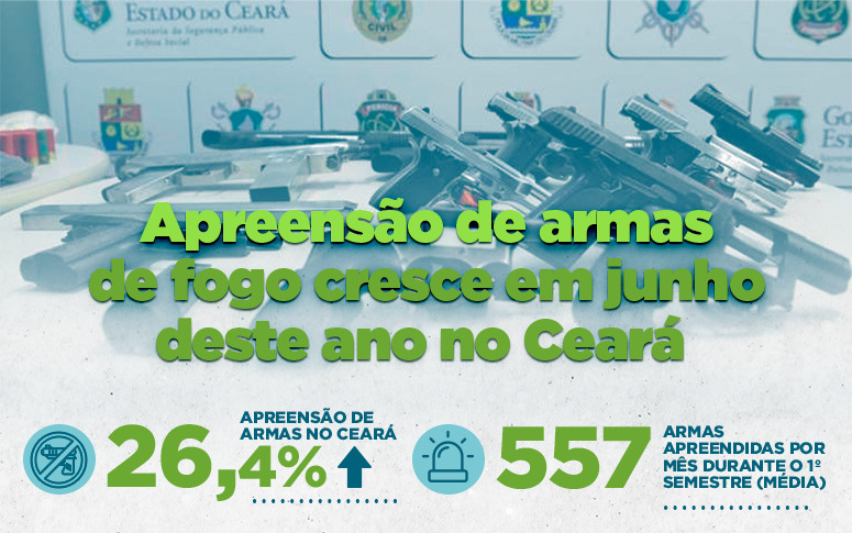 Apreensão de armas de fogo cresce 26,4% em junho deste ano no Ceará