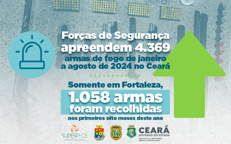 Forças de Segurança apreendem 4.369 armas de fogo de janeiro a agosto de 2024 no Ceará