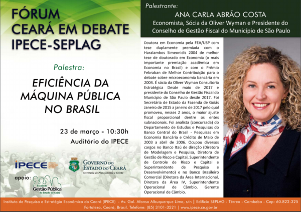Fórum Ceará em Debate traz palestra da economista Ana Carla Abrão