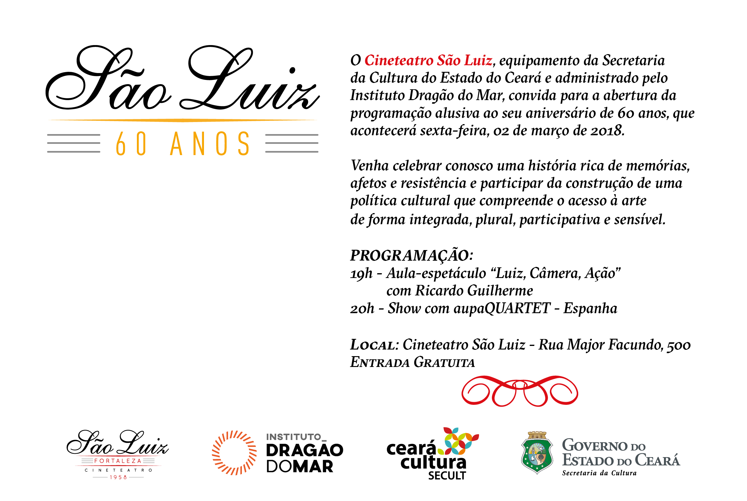 Cineteatro São Luiz dá início a programação alusiva ao seu aniversário de 60 anos