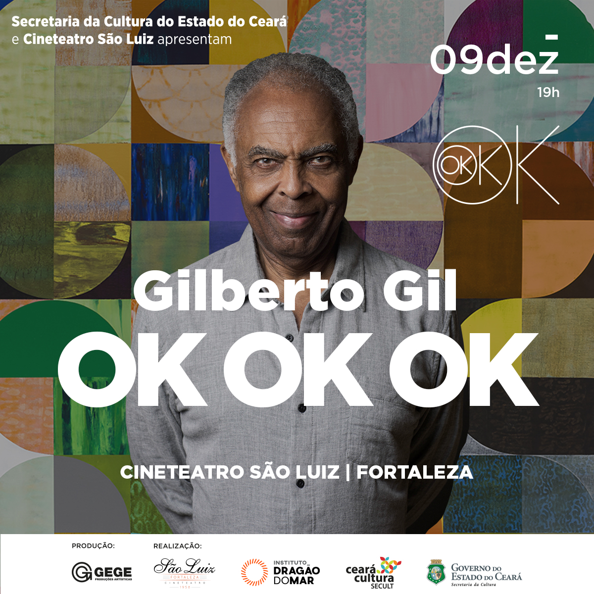 Gilberto Gil se apresenta em programação alusiva aos 60 anos do Cineteatro São Luiz
