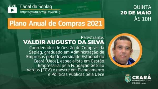 Plano Anual de Compras será abordado em live no próximo dia 20