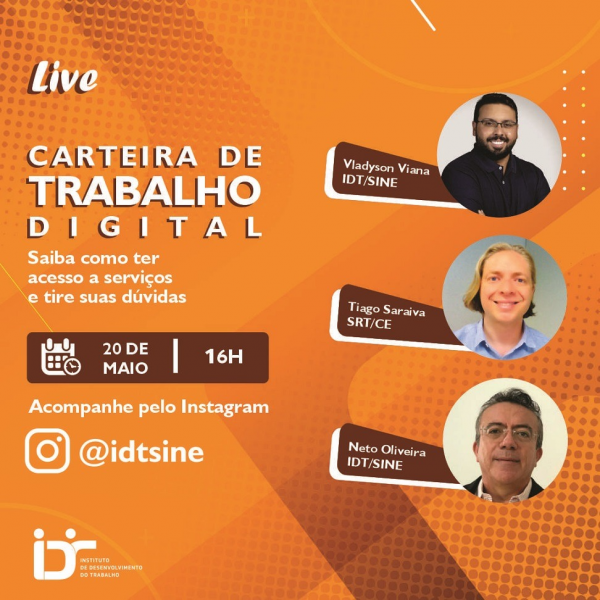 IDT/Sine realiza live tira-dúvidas sobre Carteira de Trabalho Digital