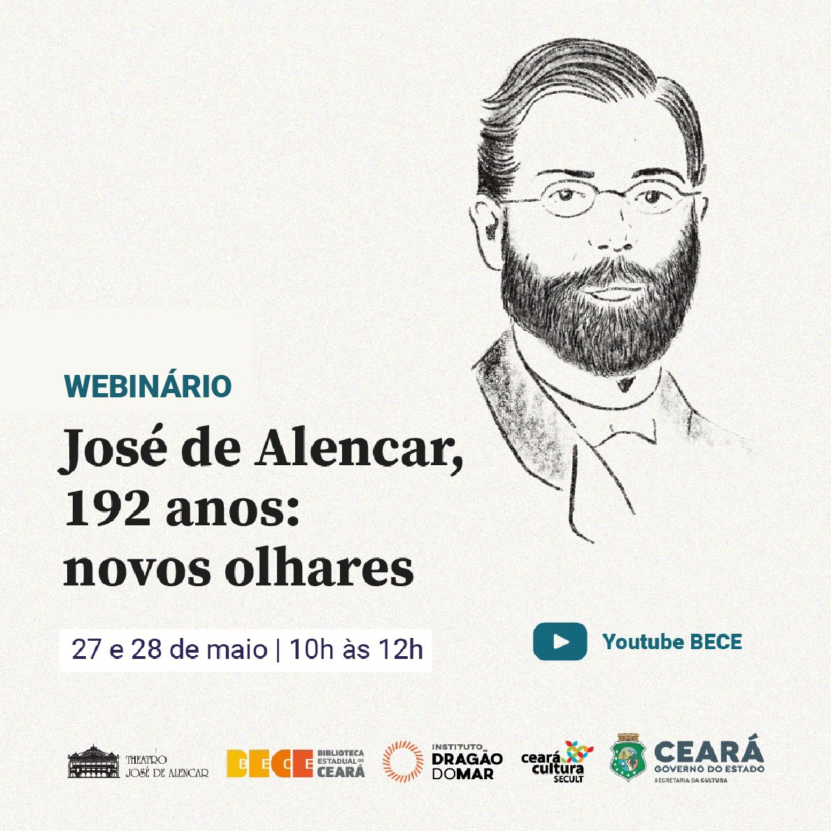 “José de Alencar, 192 anos: novos olhares”: Webinário discute obra do autor nos dias 27 e 28 de maio