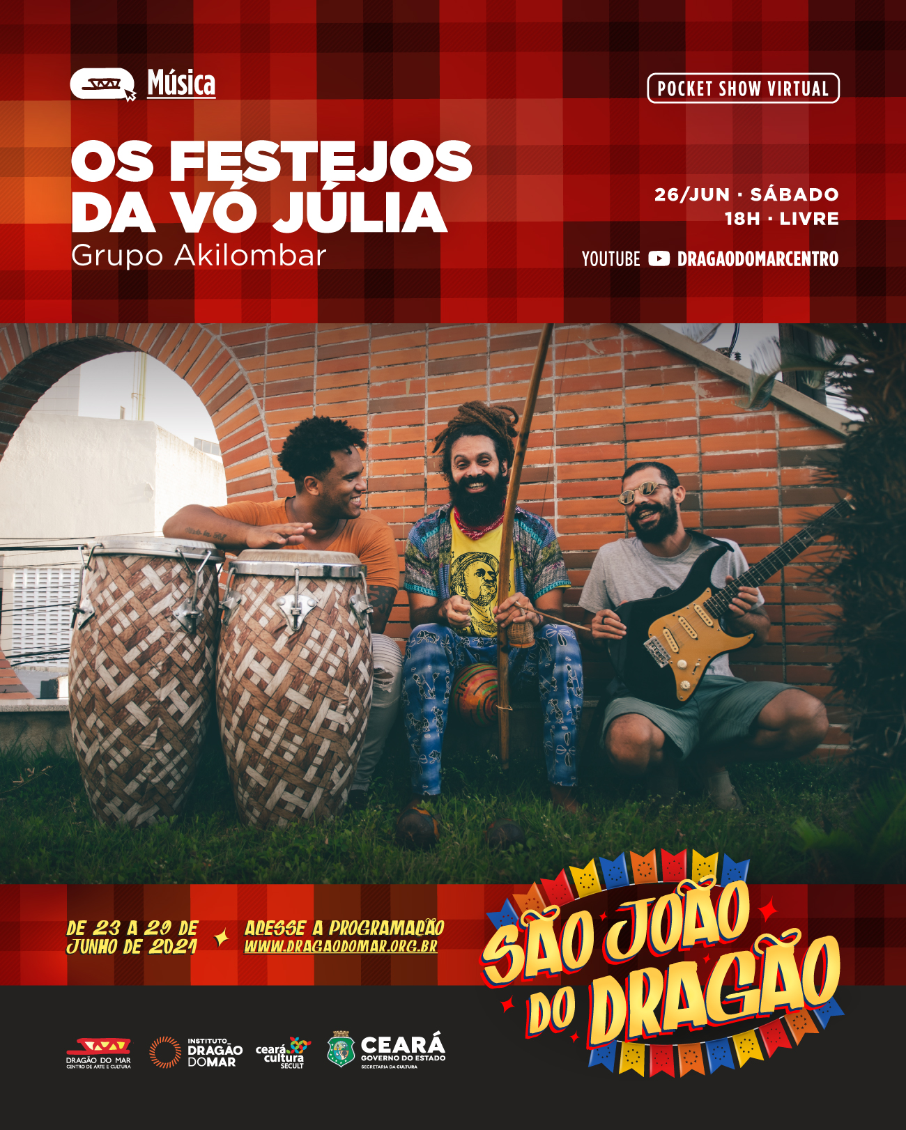 Trio cearense canta as tradições da cultura nordestina afro-indígena no São João virtual do Dragão do Mar