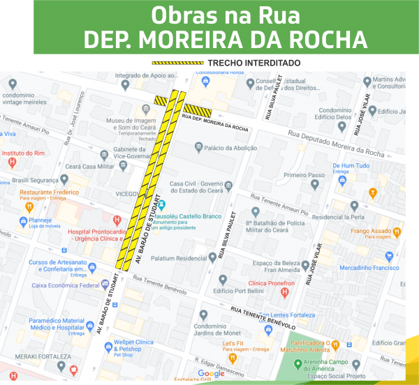 Com Tenente Benévolo liberada para trânsito, nova fase de obras interdita trecho da Deputado Moreira da Rocha a partir desta quinta-feira (3)